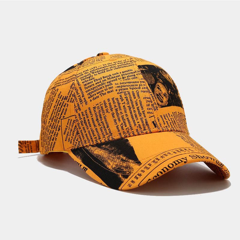 FS Winter Retro Newspaper Pattern Cappellino Baseball Cap Trendy Yellow Pink Hip Hop Hats For Men Women Gorras Para Hombre