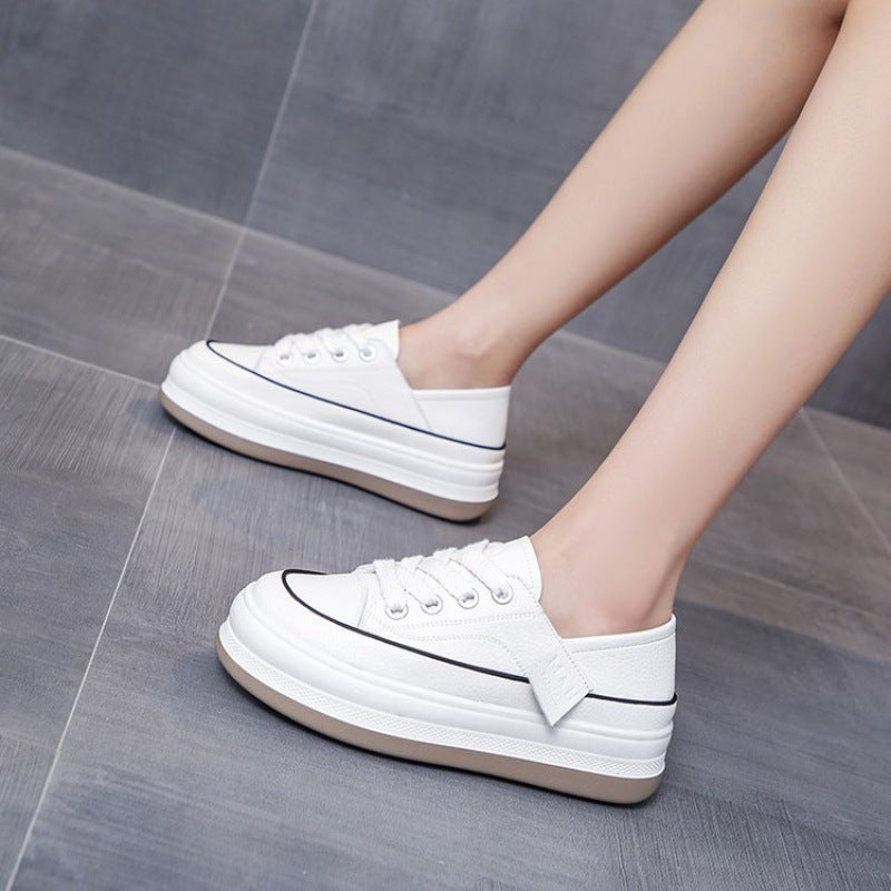 Soft soled white shoes for women wearing thick soled board shoes are fashionable breathable versatile and trendy casual shoes