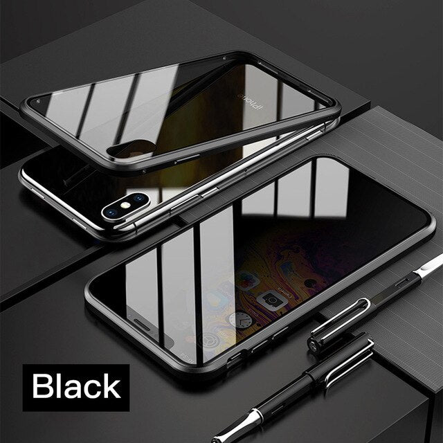 Privacy Magnetische Gehard Glas Case voor iPhone X XS MAX 8 7 Plus Anti Peep Telefoon Shell 360 Volledige Shockproof protector Clear Capa