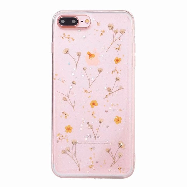 Real Flowers Dried Flowers Transparent Soft TPU Cover For Coque iPhone X 6 6S 7 8 plus Phone Case For iphone XS Max XR Cover
