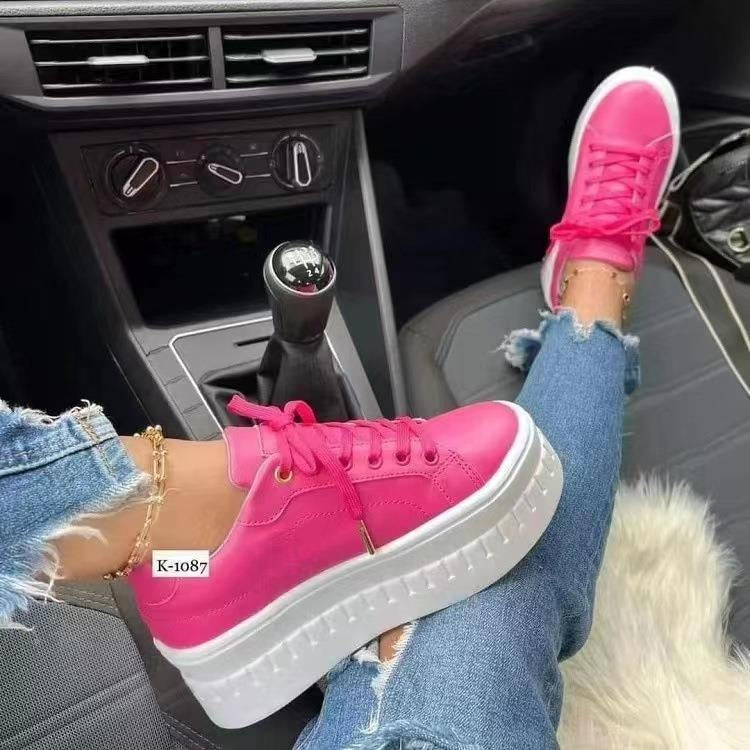 Women's thick soled lace up casual flat sole shoes, women's shoes, Korean version trendy couple shoes