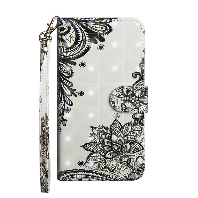 For  iphone X XS MAX XR 7 8 6 6S Plus 5 5s Printed Panda Cat Tree Butterfly Card Slot Wallet Cover
