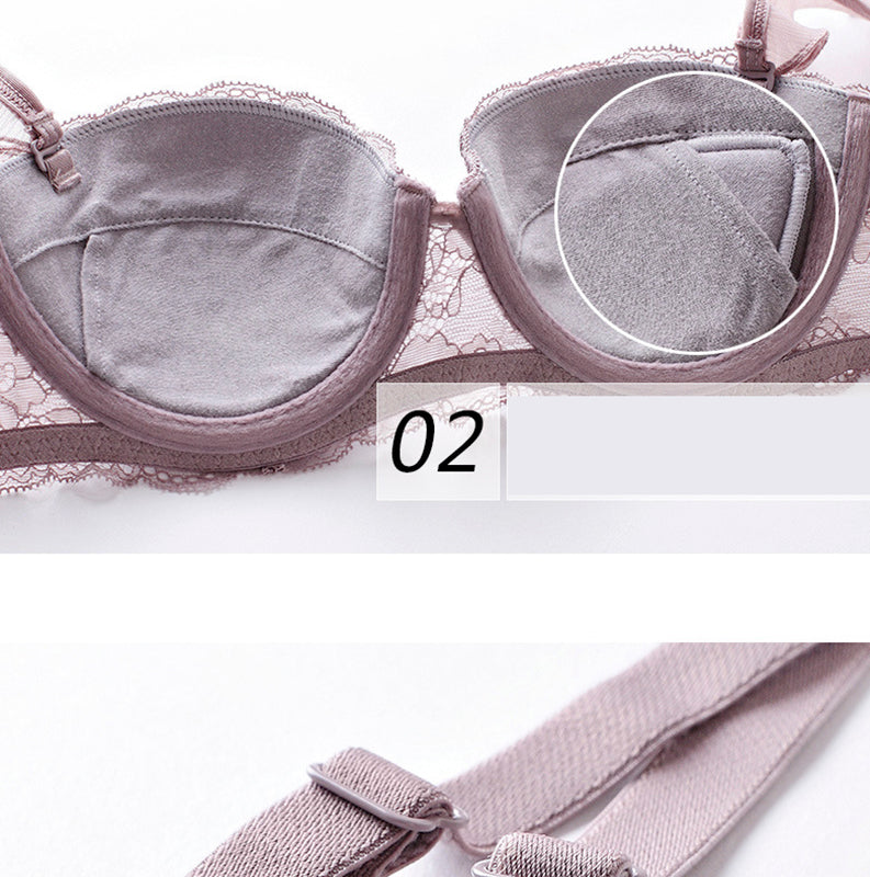 Breast Gather 3/4 Cup padding Bras Underwear women Straps Summer push-up bras with see-Through Panty Bra Set For Young Girls