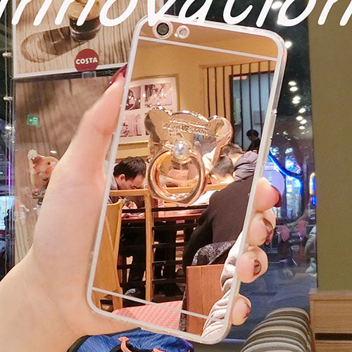 For iphone 5S Case Diamond Rhinestone Mirror Phone Bag Back Cover For iPhone X 8 6 6S 7 Plus XR XS Max Ring Stand Finger Holder