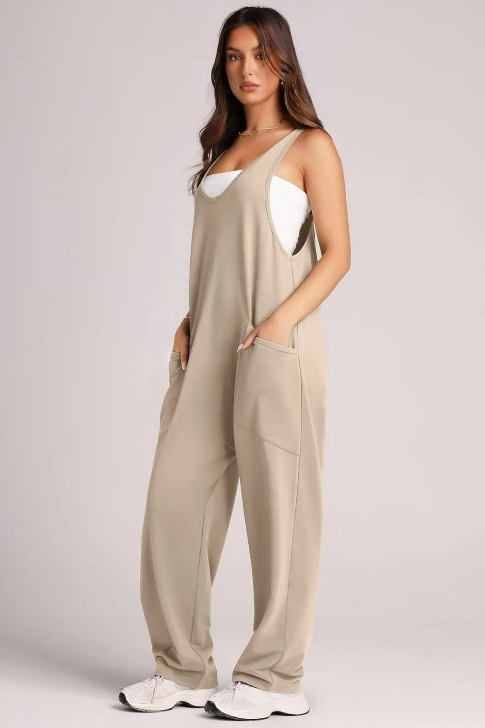 V-Neck Wide Strap Overalls