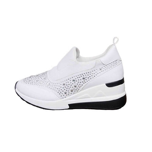 Large slope heel shoes for women in spring, new rhinestone inner height increasing shoes, high heels, lazy shoes, casual sports shoes for women