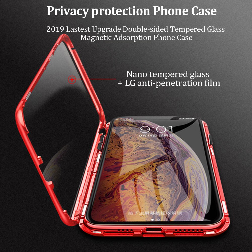 Privacy Magnetische Gehard Glas Case voor iPhone X XS MAX 8 7 Plus Anti Peep Telefoon Shell 360 Volledige Shockproof protector Clear Capa