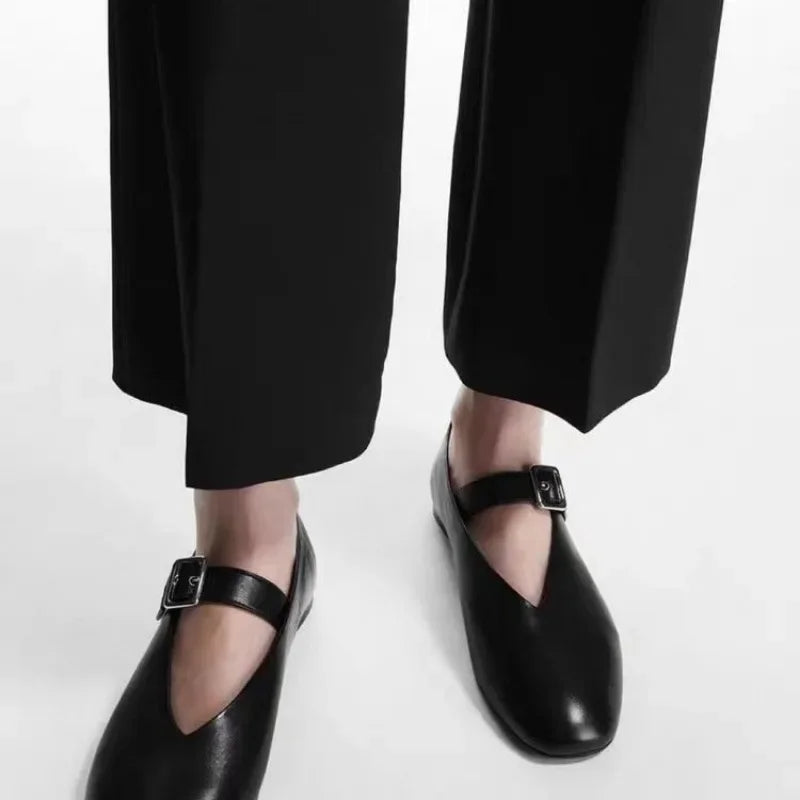 Women Mary Jane Shoes Autumn Natural Vintage Women Shoes Pointed Toe Ballet Flat Casual Shoes Women