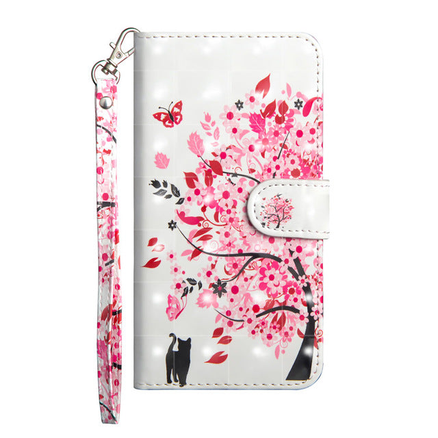 For  iphone X XS MAX XR 7 8 6 6S Plus 5 5s Printed Panda Cat Tree Butterfly Card Slot Wallet Cover