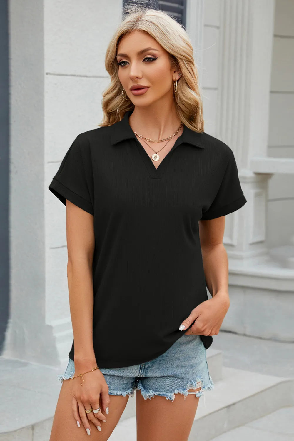 Collar Short Sleeve Blouse
