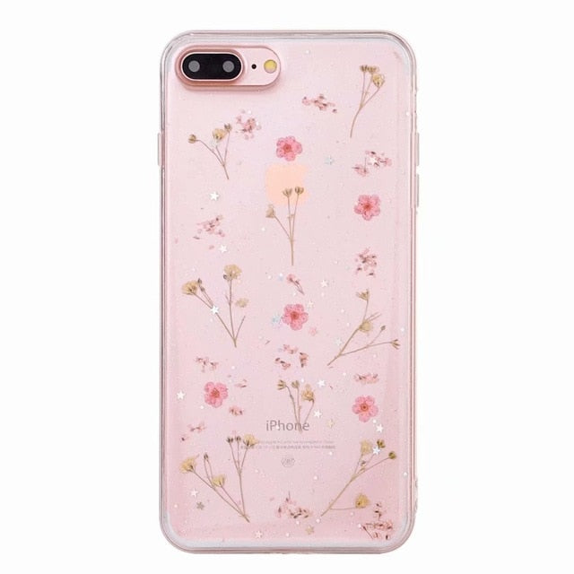 Real Flowers Dried Flowers Transparent Soft TPU Cover For Coque iPhone X 6 6S 7 8 plus Phone Case For iphone XS Max XR Cover