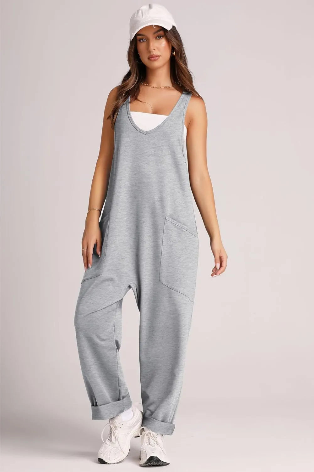 V-Neck Wide Strap Overalls
