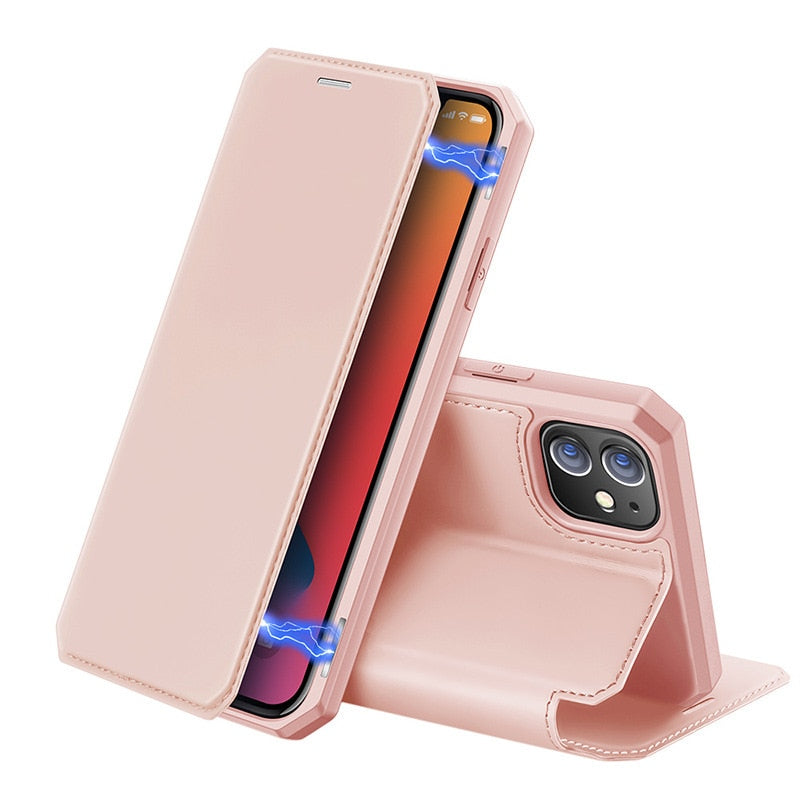 DuxDucis Pu Leather Case For Iphone 11 12 Pro Max Coque Luxury Thin Flip Cover Wallet Phone Cases For Iphone 12 5.4 6.1 6.7 Inch