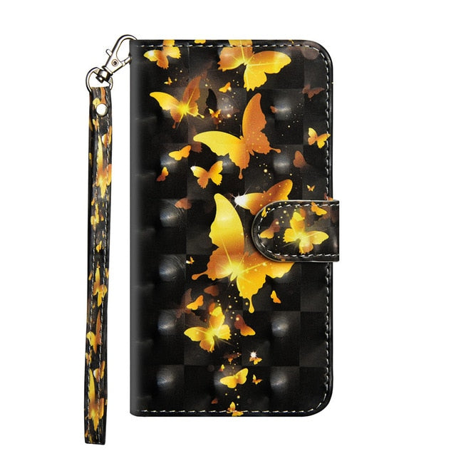For  iphone X XS MAX XR 7 8 6 6S Plus 5 5s Printed Panda Cat Tree Butterfly Card Slot Wallet Cover