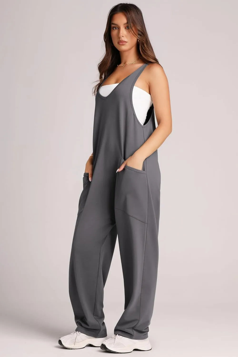 V-Neck Wide Strap Overalls