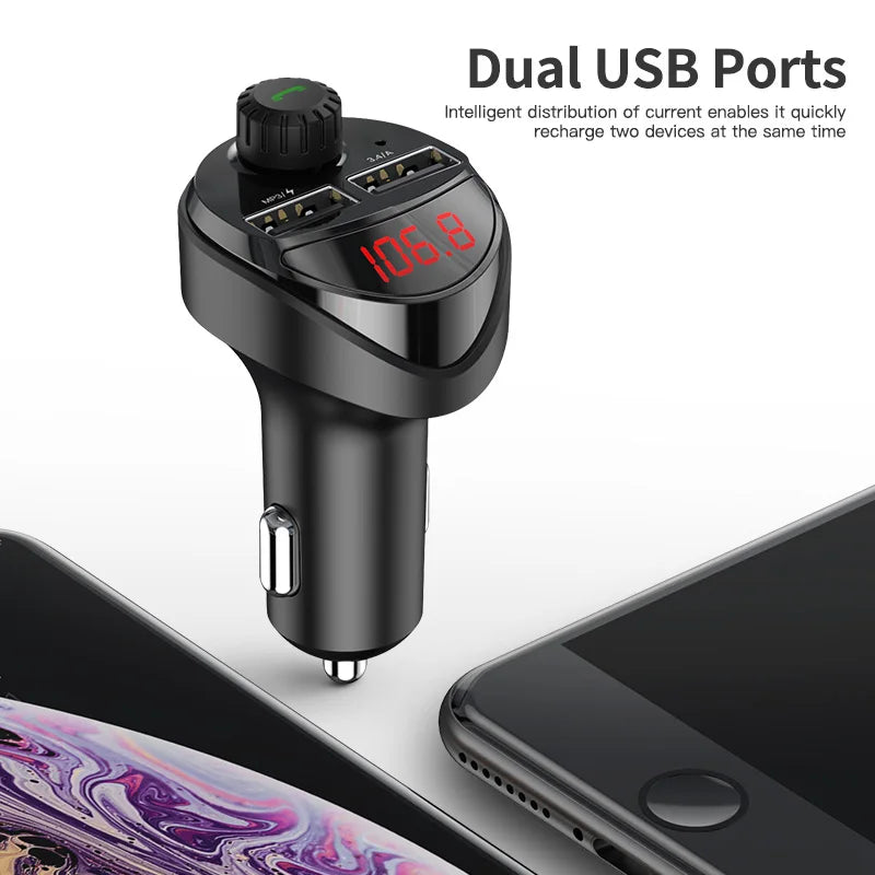 KUULAA Car Charger FM Transmitter Bluetooth Car Audio MP3 Player TF Card Car Kit 3.4A Dual USB Car Phone Charger For Xiaomi Mi