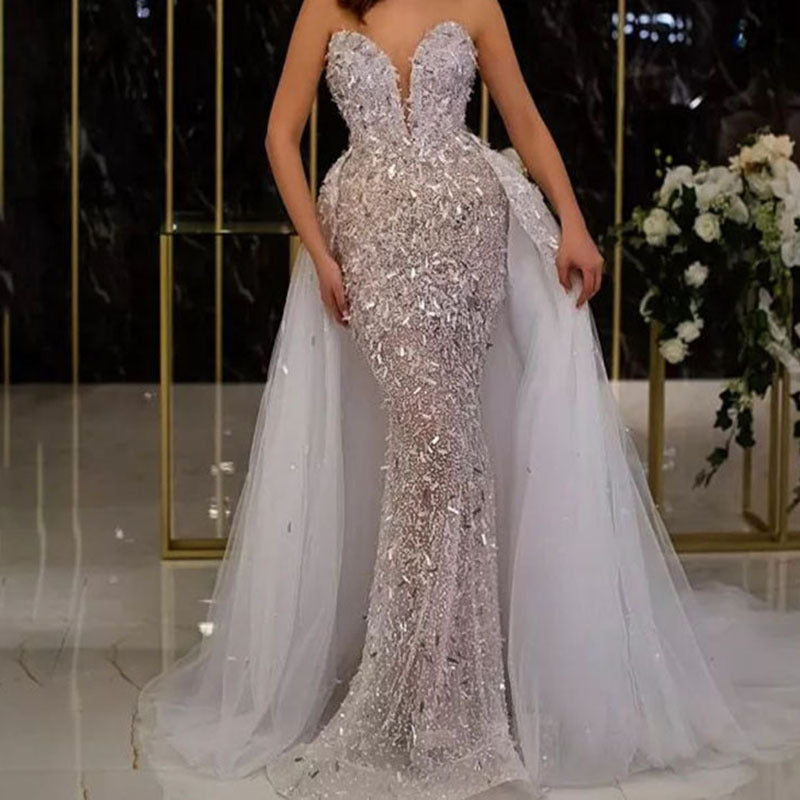 2025 Cross-Border Spring and Summer New Sexy Dress Sequined Fishtail V Neck Sleeveless Long Elegant Banquet Evening Dress