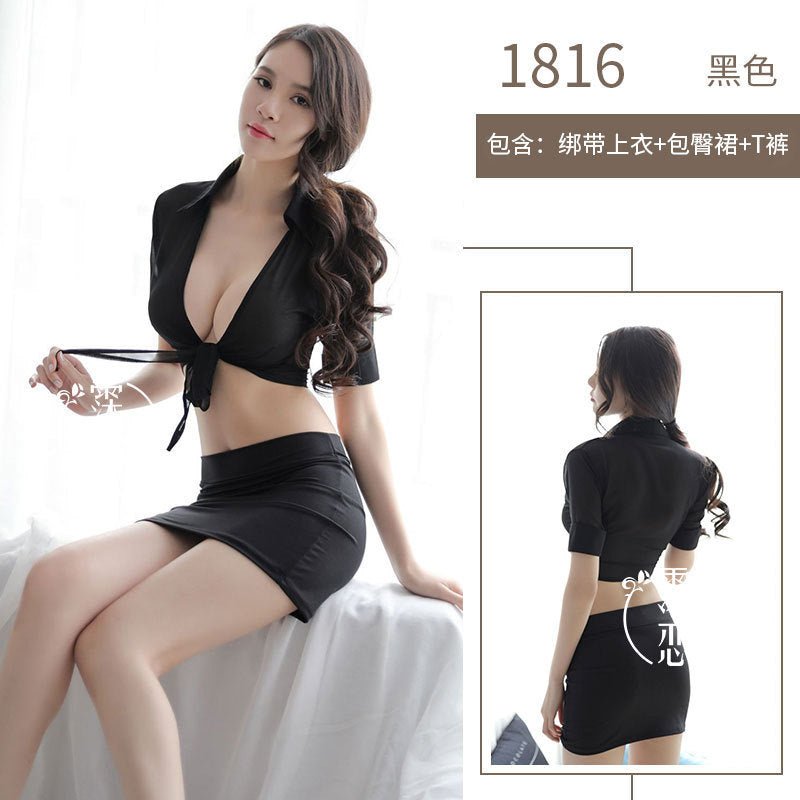 European and American Hot Sexy Lingerie See-Through Secretary Outfit Sexy Tight-Fitting Hip-Hugging Teacher Ol Role-Playing Uniform Temptation