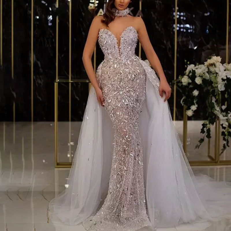 2025 Cross-Border Spring and Summer New Sexy Dress Sequined Fishtail V Neck Sleeveless Long Elegant Banquet Evening Dress