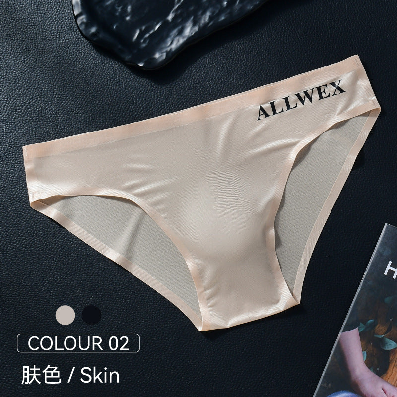 Foreign Trade Low-Waisted Lightweight Briefs Underwear Summer Transparent Letter-Covered Sports Ice Silk Sexy Men's Egg-Covered Breathable