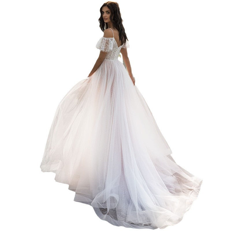 2025 Cross-Border Spring New European and American Plus-Size Wedding Dress Slim Fit Floor-Length Lace Dress for Plus-Size Women