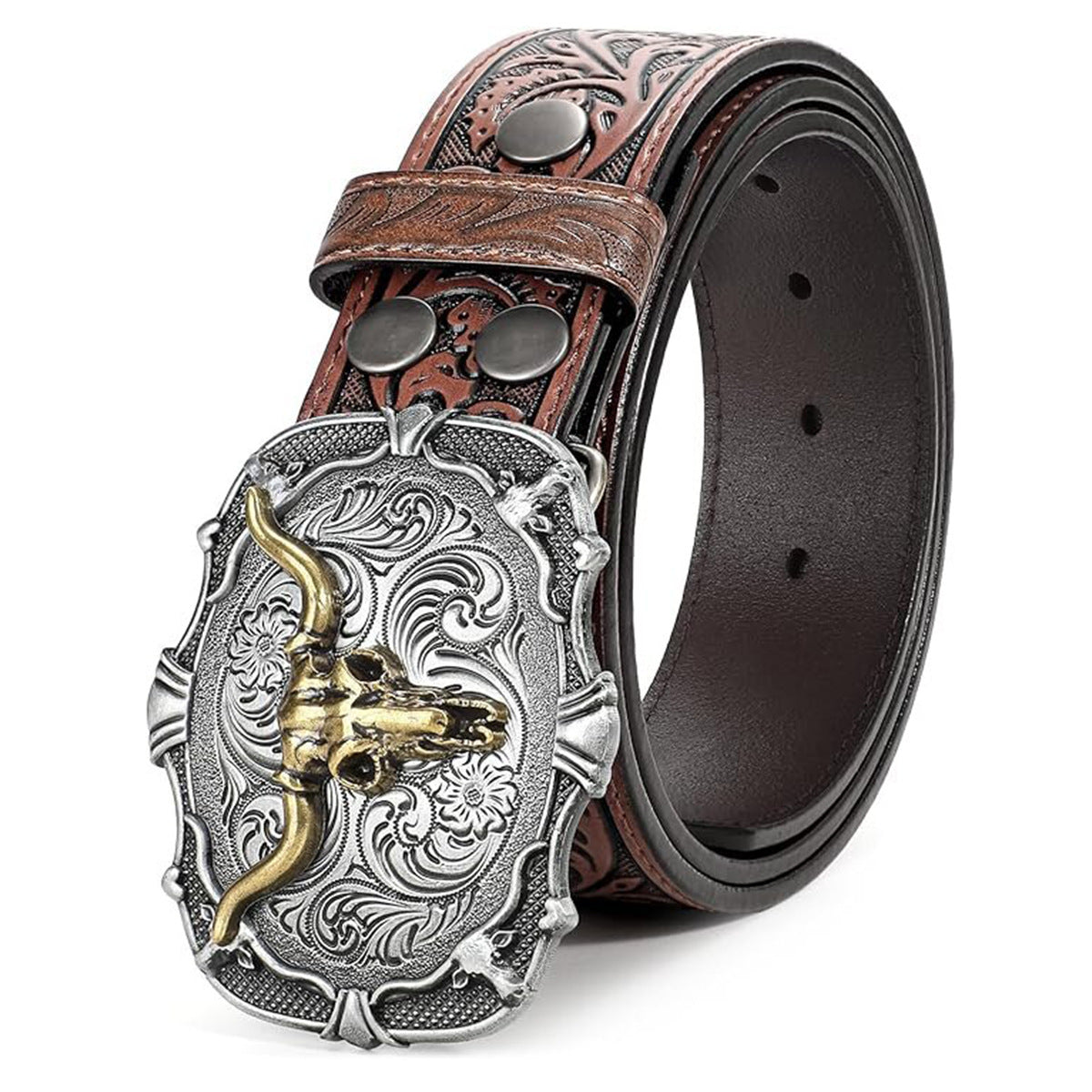 Cross-Border Western Cowboy Retro Bull Head Men's Belt Embossed American Trendy Jeans Belt Factory Ready Stock Batch