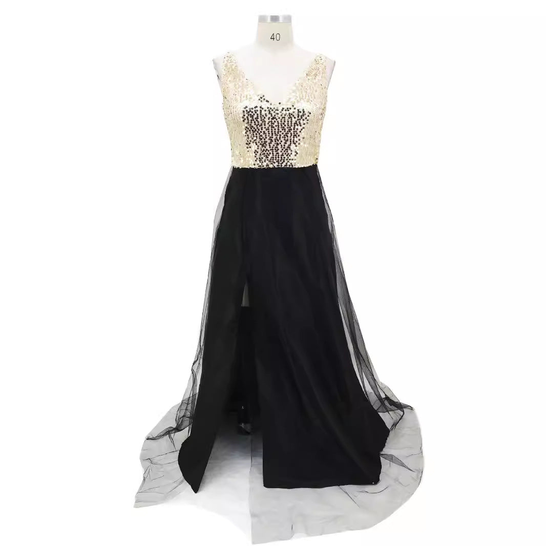 Factory direct European and American cross-border ebay wish AliExpress explosion sequined sleeveless dress long dress