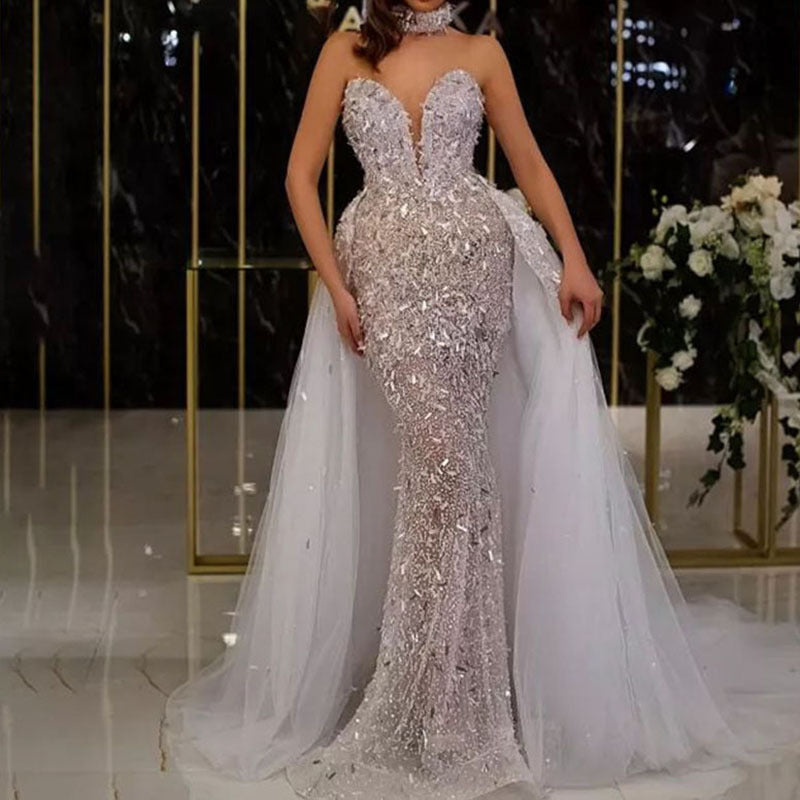 2025 Cross-Border Spring and Summer New Sexy Dress Sequined Fishtail V Neck Sleeveless Long Elegant Banquet Evening Dress
