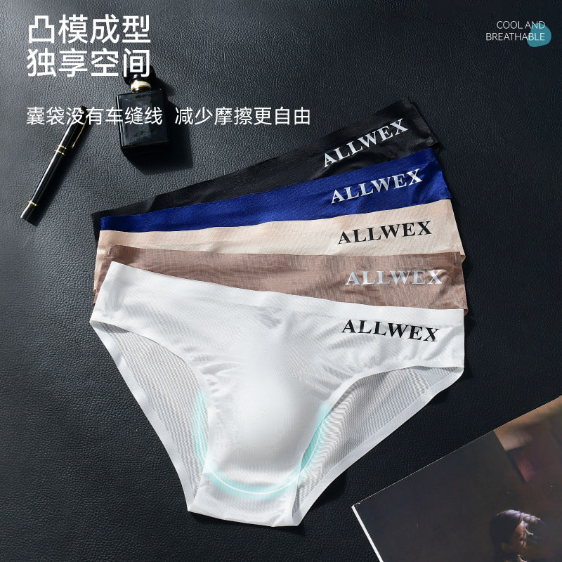 Foreign Trade Low-Waisted Lightweight Briefs Underwear Summer Transparent Letter-Covered Sports Ice Silk Sexy Men's Egg-Covered Breathable