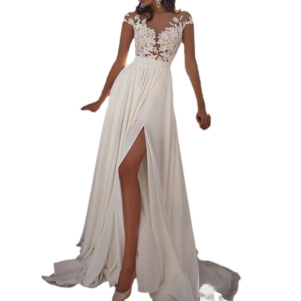 2026 European and American Foreign Trade Cross-Border New Wedding Dresses Amazon Wish Sexy Lace Slit Evening Dress Wholesale
