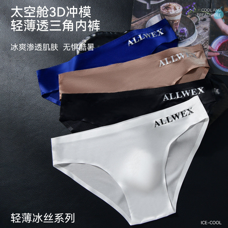 Foreign Trade Low-Waisted Lightweight Briefs Underwear Summer Transparent Letter-Covered Sports Ice Silk Sexy Men's Egg-Covered Breathable