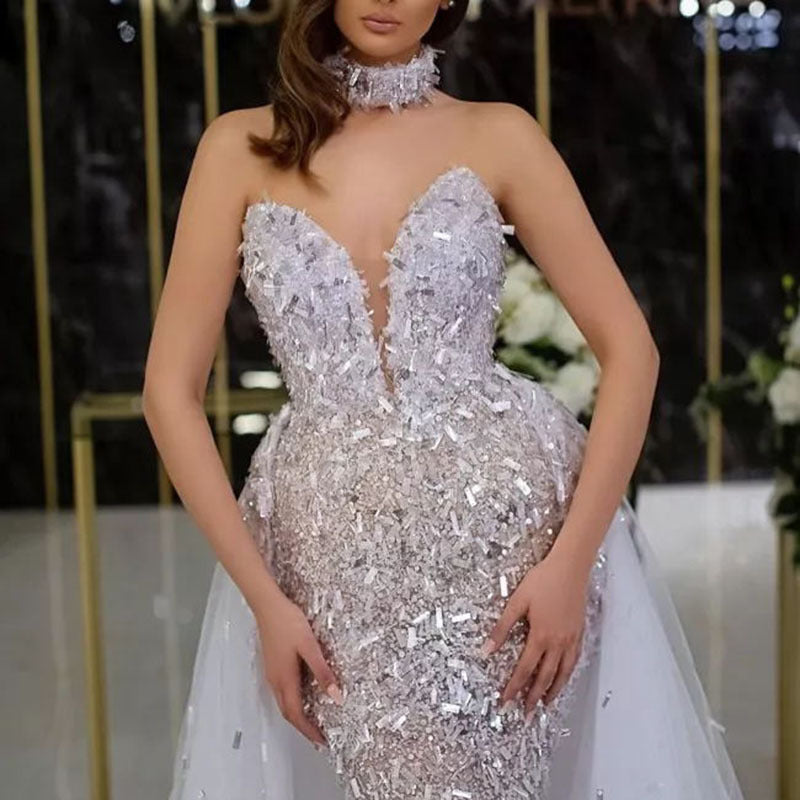 2025 Cross-Border Spring and Summer New Sexy Dress Sequined Fishtail V Neck Sleeveless Long Elegant Banquet Evening Dress