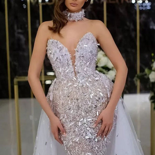 2025 Cross-Border Spring and Summer New Sexy Dress Sequined Fishtail V Neck Sleeveless Long Elegant Banquet Evening Dress