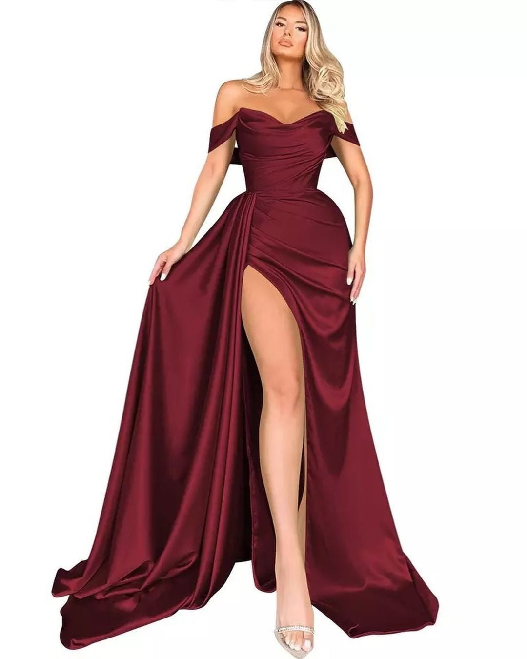 2025 Direct Sales Cross-Border Foreign Trade Banquet High Slit Sexy Host One-Shoulder Slimming Party Evening Dress